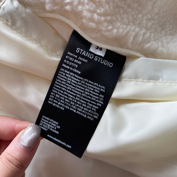 Stand Studio Marina Faux Fur Short Jacket women 34 white coat - Picture 5 of 7